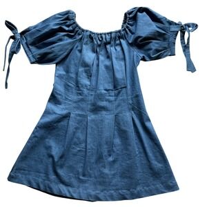 Lulus Chambray Off Shoulder Puff Sleeve Mini Dress Blue IES1352DL Womens Large